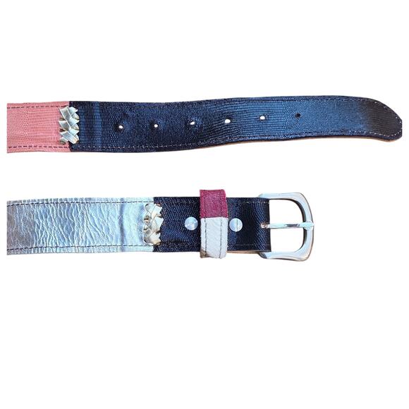 Vintage Y2K Patchwork Leather Belt – Metallic Pink Pony Hair –S/M - Picture 9 of 10